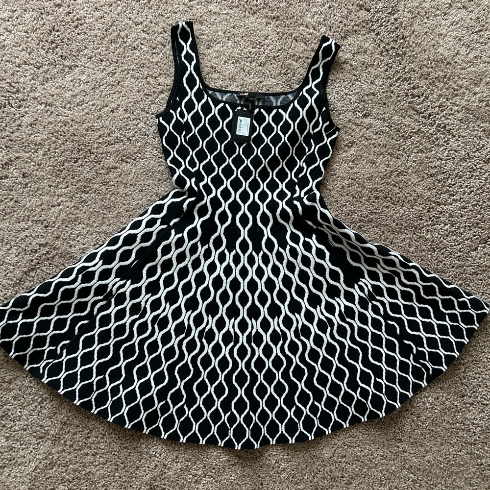 Maje Black and White Fit and Flare Mini Dress with pockets